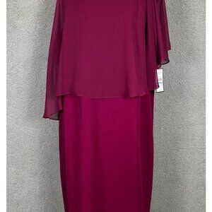 Jessica Howard Women Plus Size 20W Embellished Boat Neck Chiffon Caped Dress NWT